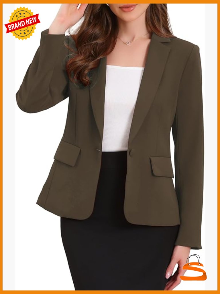 Business Casual Long Sleeve Blazer With Pockets And Shoulder Pads